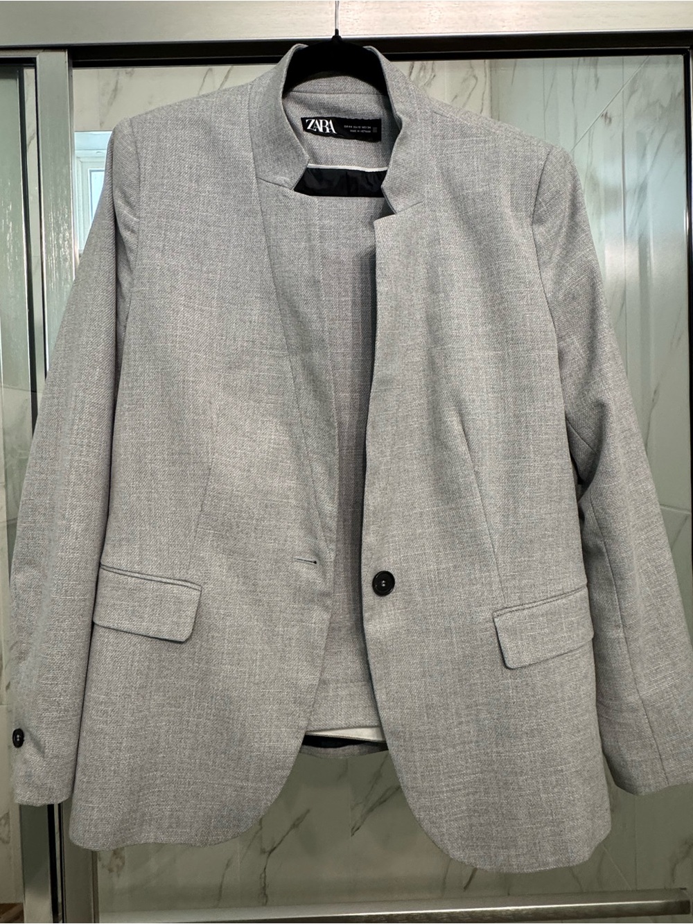 Zara Women's Gray Single-Button Blazer Suit - jacket & cropped pants